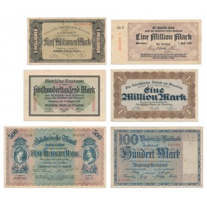 Deutschland, Lokalausgaben, Satz von 100-1 Million Mark 1922-23 (6 Stück).