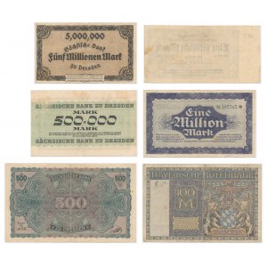 Deutschland, Lokalausgaben, Satz von 100-1 Million Mark 1922-23 (6 Stück).