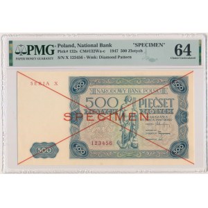 500 złotych 1947 - SPECIMEN - X - PMG 64