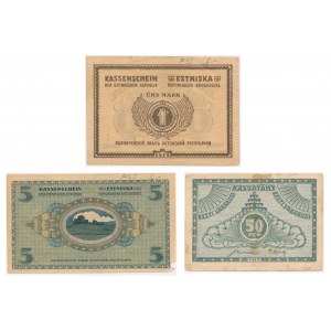 Estonia, lot 50 Penni-5 Mark 1919 (3 pcs.)