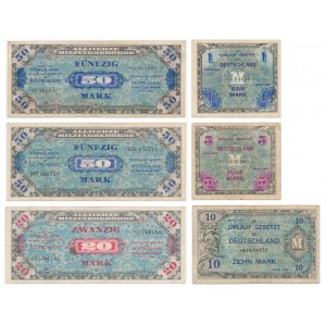 Germany, Allied Occupation Money, group of 1-50 Mark 1944 (6 pcs.)