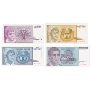 Yugoslavia, lot 50-100 million Mark1990-93 (4 pcs.)