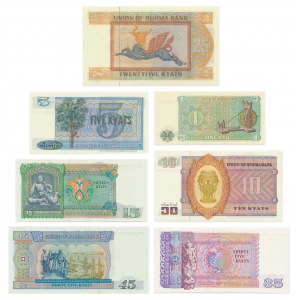 Birma, zestaw 1-50 kyats (1972-87) (7 szt.)