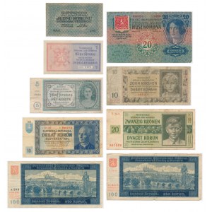 Czechy, zestaw banknotów (9 szt.)