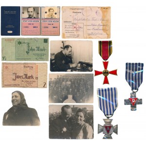 Ghetto Litzmannstadt, set of souvenirs - banknotes, documents, decorations and postcard to Palestine