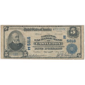 USA, Blue Seal, Castelton, New York, $5 1921 - Elliot &amp; Burke -.