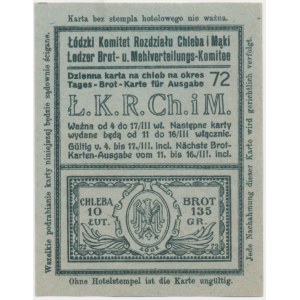 Łódź, kartka żywnościowa na chleb 1919 - 72 - jednorazowa -