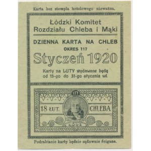 Łódź, Lebensmittelkarte für Brot 1920 - 117 - einmalig - Niemcewicz -.