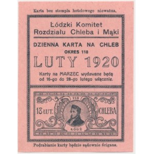 Łódź, kartka żywnościowa na chleb 1920 - 118 - jednorazowa - Lelewel -