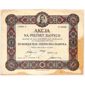 Dr Roman May S.A., Chemiczna Fabryka, 500 zł 1927