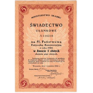 5% Staatliches Konversionsdarlehen 1924, Bruchteilszertifikat 5 zl.