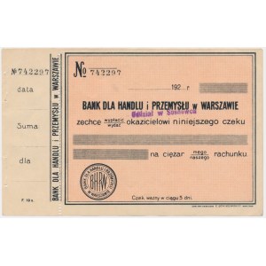 Bank dla Handlu i Przemysłu w Warszawie, czek 192...