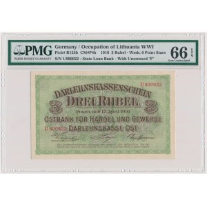 Posen, 3 Rubles 1916 - U - short clause - PMG 66 EPQ
