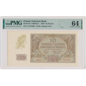 10 złotych 1940 - A - PMG 64 - rzadka pierwsza seria