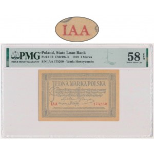 1 Mark 1919 - IAA - PMG 58 EPQ - erste Serie - SCHÖN