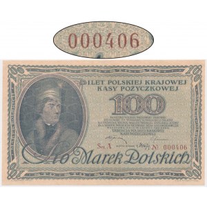 100 marek 1919 - Ser.A 000406 - niski numer seryjny