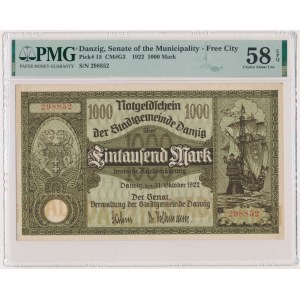 Danzig, 1.000 Mark 1922 - PMG 58 EPQ