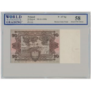 10 Zloty 1928 - Probedruck der Rückseite - WBG 58