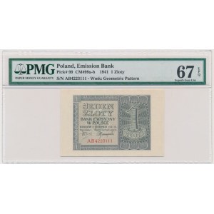 1 złoty 1941 - AB - PMG 67 EPQ - wysokie litery serii