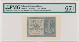 1 złoty 1941 - AB - PMG 67 EPQ - wysokie litery serii