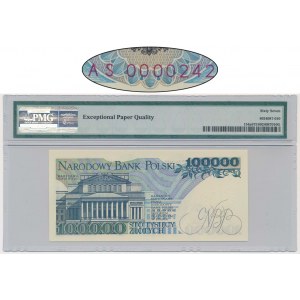 100.000 złotych 1990 - AS 0000242 - PMG 67 EPQ - niski numer seryjny