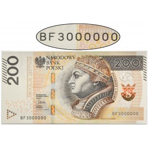200 złotych 2015 - BF 3000000 - numer milionowy
