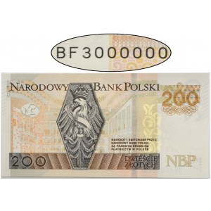 200 złotych 2015 - BF 3000000 - numer milionowy