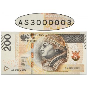 200 złotych 2015 - AS 3000003 - numer radarowy