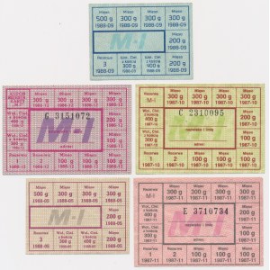 Fleisch-Lebensmittelkarten-Set 1986-88 (5 Stück).