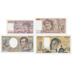 France, lot 20-500 Francs 1978-95 (4 pcs.)