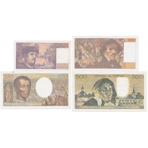 France, lot 20-500 Francs 1978-95 (4 pcs.)