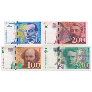 France, lot 50-500 Francs 1994-98 (4 pcs.)