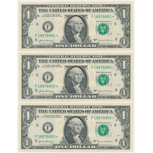USA, Green Seal, 1 dolar 2017 ★ - Carranza & Mnuchin (3 szt.)