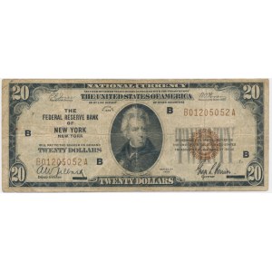 USA, Brown Seal, 20 dolarów 1929 - Jones & Woods -