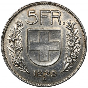 Szwajcaria, 5 Franków Berno 1925 B - RZADKI