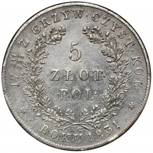 November Uprising, 5 zloty Warsaw 1831 KG