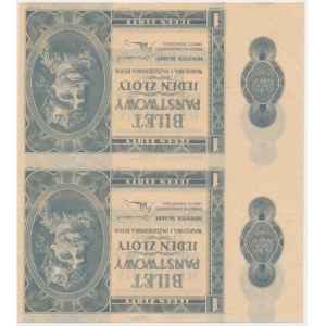 1 zloty 1938 - uncut sheet fragment - DESTRUKT