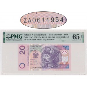 20 złotych 1994 - ZA - PMG 65 EPQ - seria zastępcza