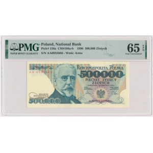 500.000 złotych 1990 - AA - PMG 65 EPQ - rzadka i poszukiwana pierwsza seria