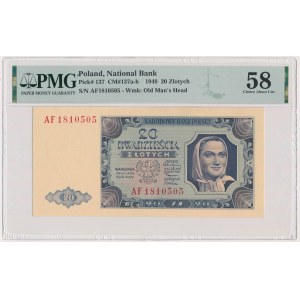 20 złotych 1948 - AF - PMG 58 - rzadsza odmiana