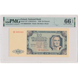 20 złotych 1948 - BI - PMG 66 EPQ - rzadka odmiana