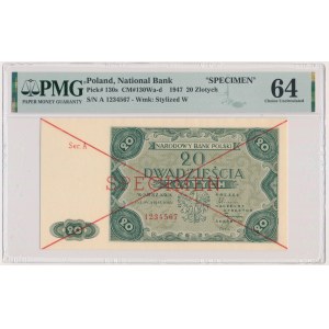 20 złotych 1947 - SPECIMEN - A 1234567 - PMG 64