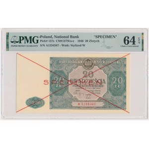 20 złotych 1946 - SPECIMEN - A 1234567 - PMG 64 EPQ