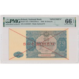 20 złotych 1946 - SPECIMEN - A - PMG 66 EPQ - DRUK NIEBIESKI