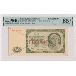 50 zloty 1948 - SPECIMEN - AA 1234567/8900000 - PMG 65 EPQ