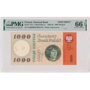 1.000 Gold 1965 - SPECIMEN - A 0000000 - orange Überdruck - PMG 66 EPQ