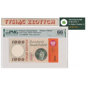 1.000 złotych 1962 - A - PMG 66 EPQ - z doklejonym napisem TYSIĄC ZŁOTYCH - WIELKA RZADKOŚĆ