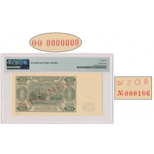 50 złotych 1948 - WZÓR - Nr 000106 - OO 0000000 - PMG 66 EPQ - EKSTREMALNIE RZADKIE