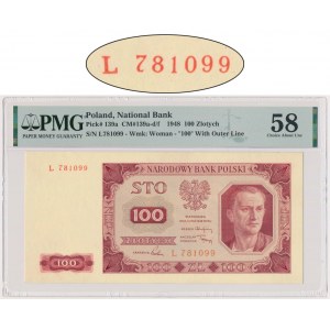 100 złotych 1948 - L - PMG 58- RZADKI