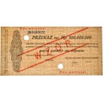 Przekaz, 100 milionów marek 1923 - WZÓR - No 0160032 - PMG 55 - MAŁA PERFORACJA